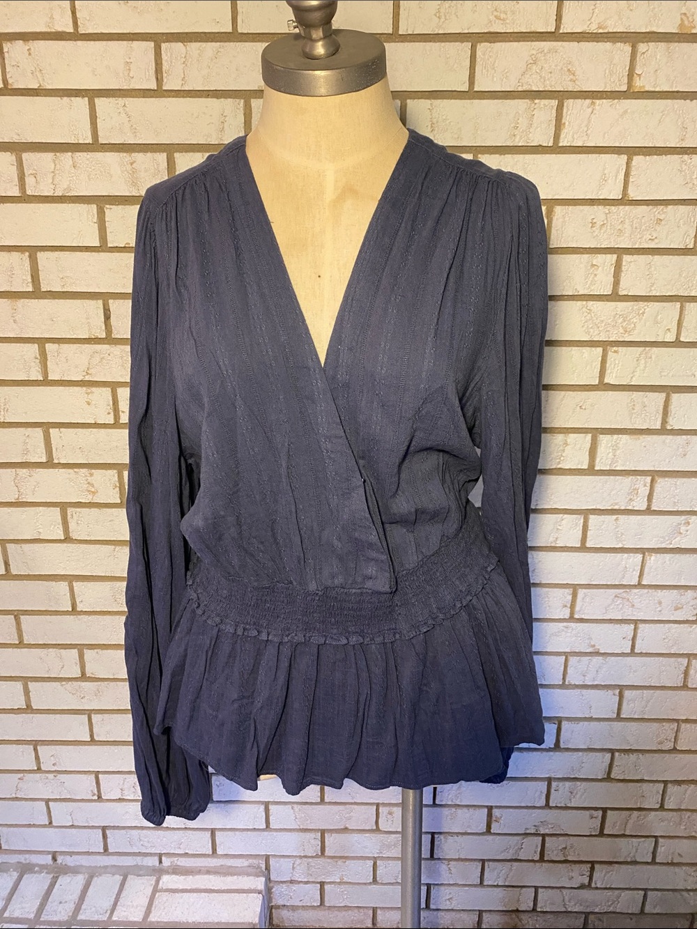 Old Navy Navy Wrap Peplum Long-Sleeve Blouse